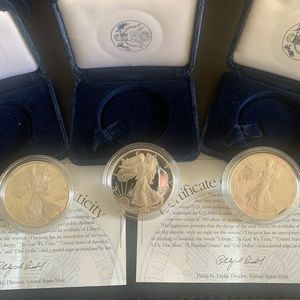 Silver- 3 American Eagle proof silver bullion coins